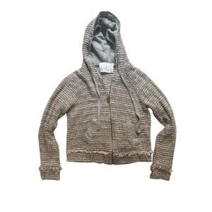 Anthropologie Dolan‎ Tweed Textured Hoodie Grey Small w/ Pockets and Fringe